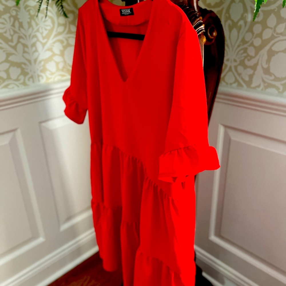 nclook Women's Casual Dress V-Neck Mini Dress Pockets Short Sleeve Ruffle Dress.